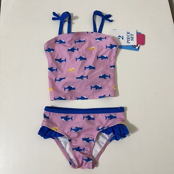 Nickelodeon Baby Shark Ruffle Tankini 2-PC Bikini Swimsuit Girls 12 Months NWT - Picture 1 of 9